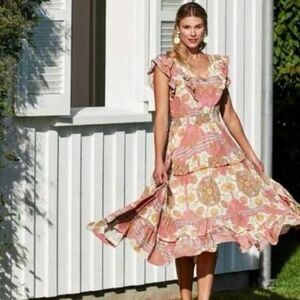 Tyler Boe 70117 Laura Silk Long Tea Rose Midi Dress Womens Size Small Flowy Pink